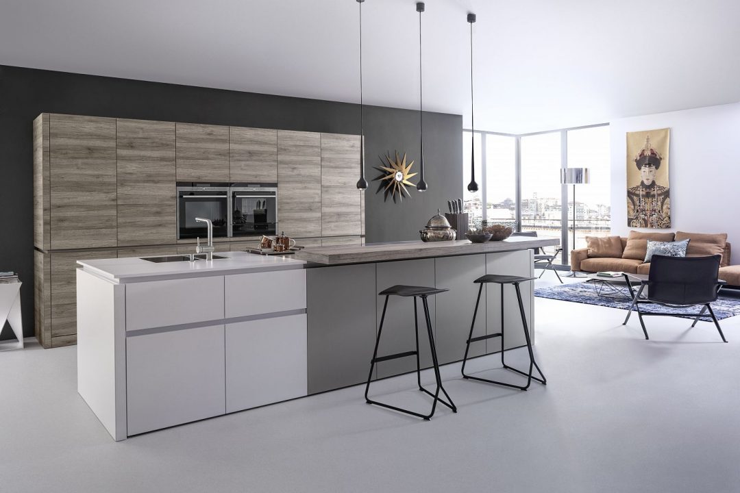 Küchenstudio Bingel Bad Ems Wohnküche Holz grau weiß